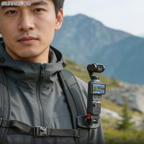 Sunnylife Osmo Pocket 4/3磁吸快拆背包夹360°旋转180°翻转运动相机可调鳄鱼夹